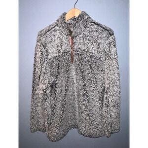 Alpine Sherpa Mens Grey White Quarter Zip Fleece Pullover Jacket Size Medium